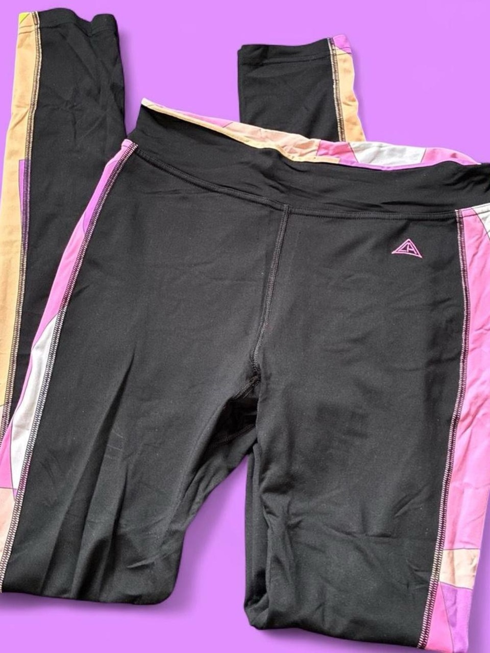 Rossignol Black Leggings with Pink and Tan Side Panels